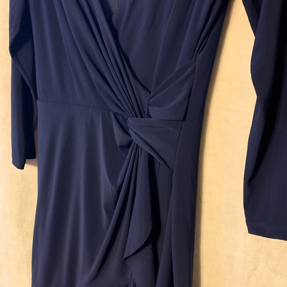 MARINA Navy Blue Ruffle Wrap Dress Wedding Prom S - Picture 2 of 10